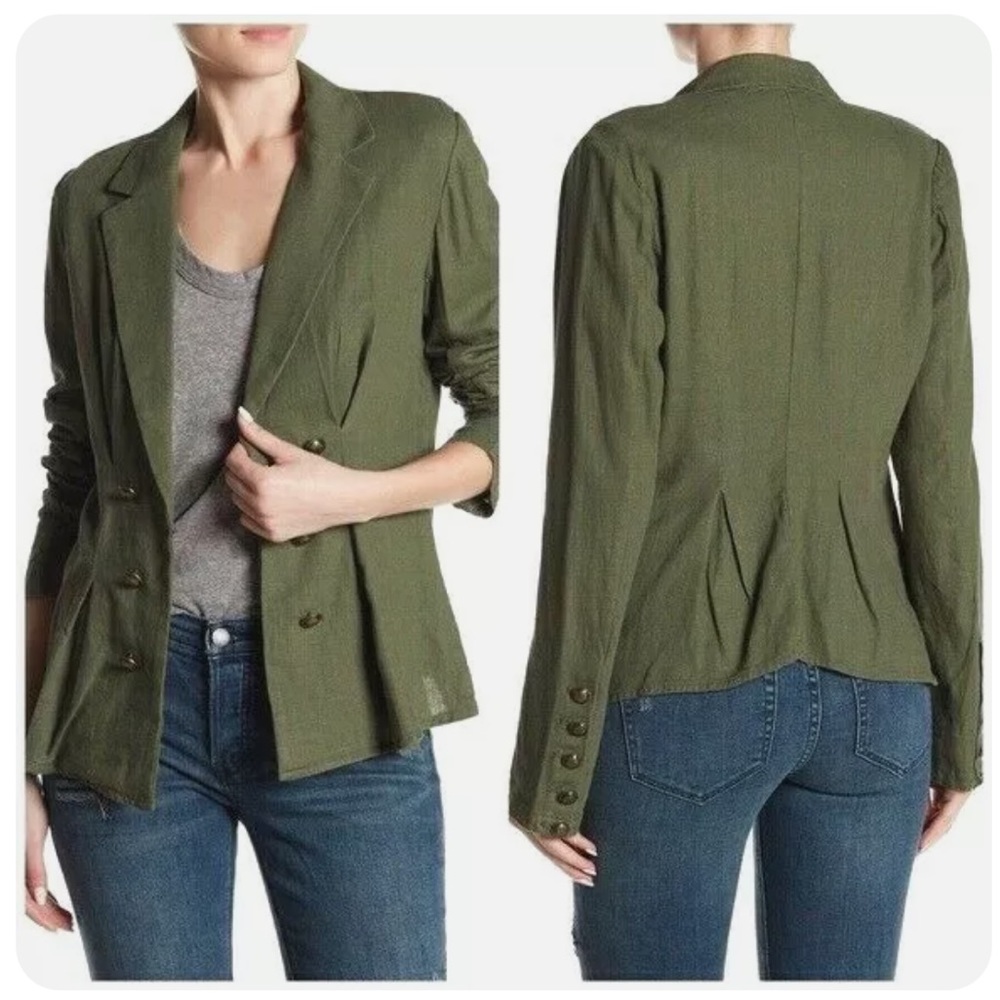 SOLD Free People Green Linen Military Jacket - Picture 2 of 6